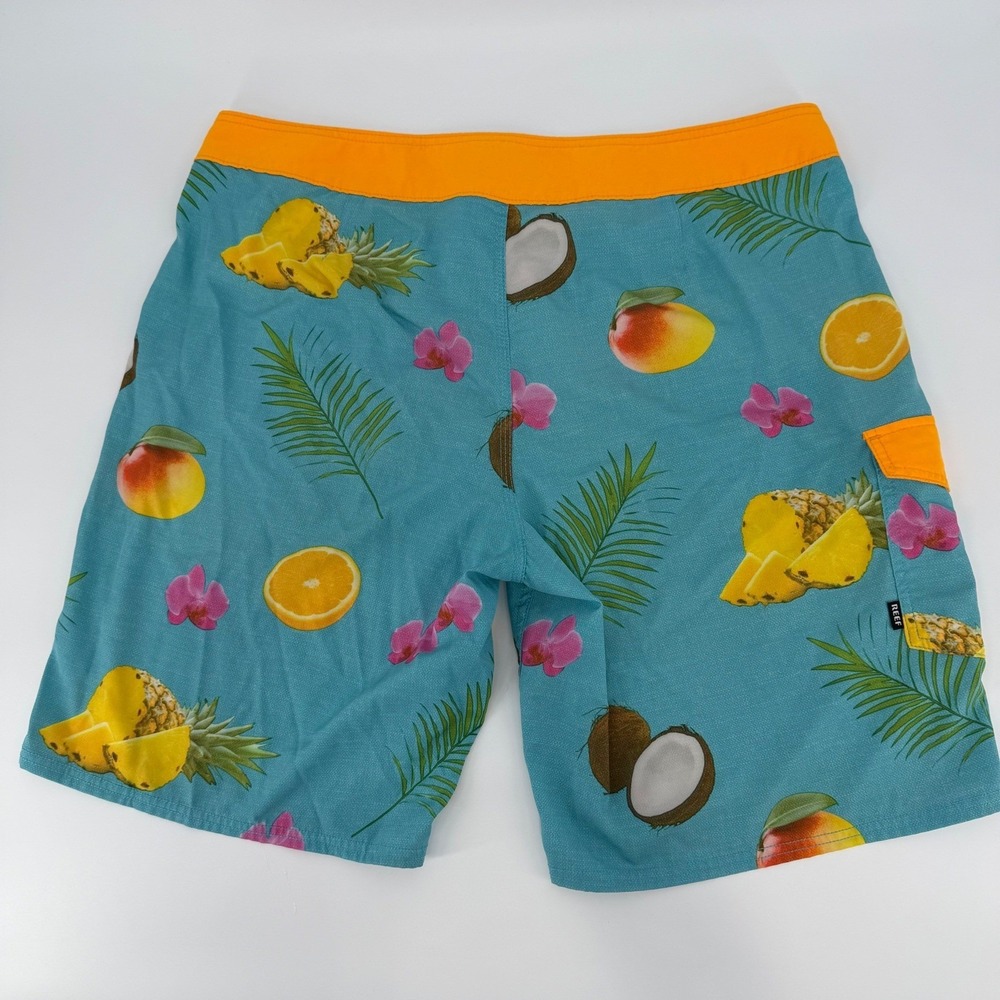 Reef Mens Boardshorts Size 38 Blue Tropical Fruit Coconut Pineapple Swim Trunks - Picture 11 of 11